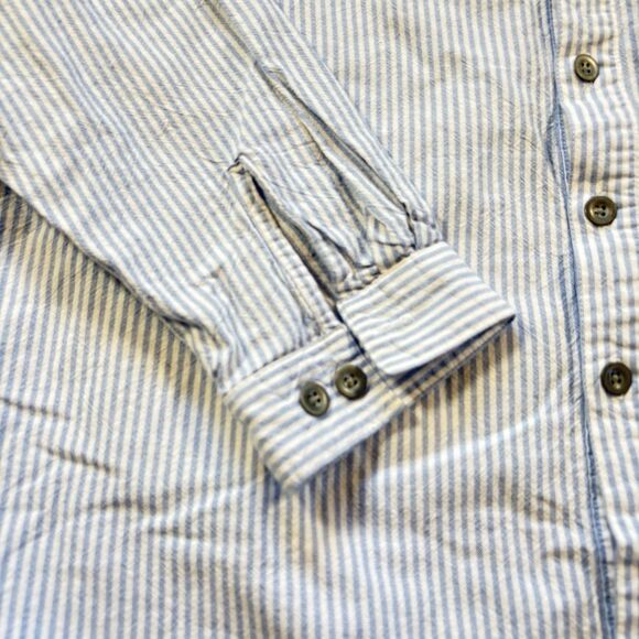Vintage KING RANCH Banded Collar Striped Blue/White Long Sleeve Shirt Size Large - Picture 2 of 5